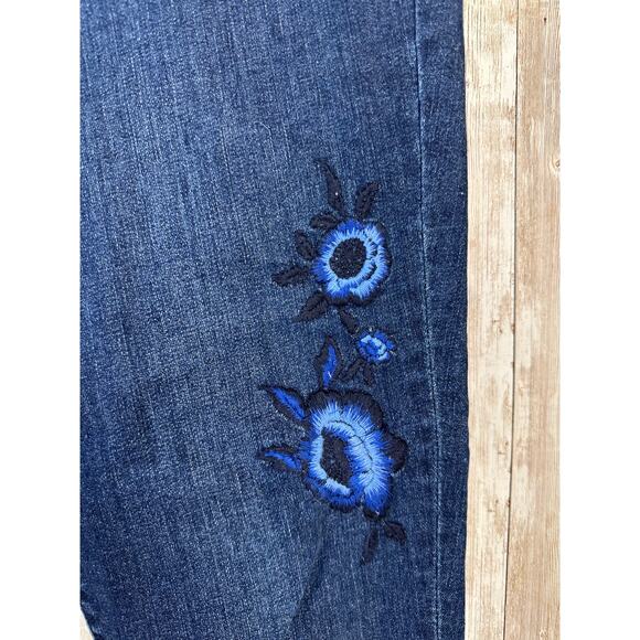 Lauren Ralph Lauren Skinny Crop Jeans 10P Womens Blue Embroidered Denim Floral - Picture 4 of 10
